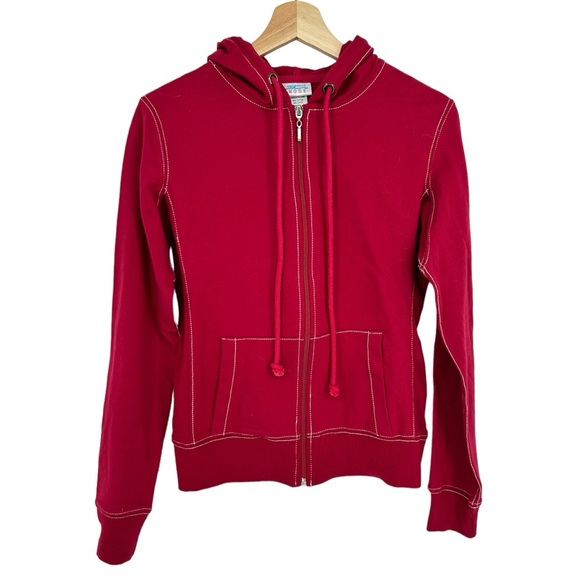 Aqua Rose Red Zip Up Hoodie Cotton Sweatshirt - Picture 1 of 5